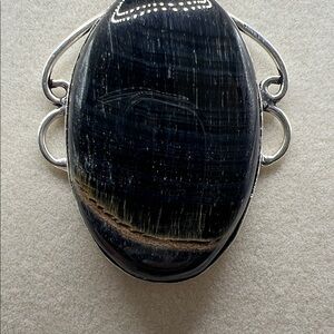 Blue Tigers Eye with Silver Overlay necklace.